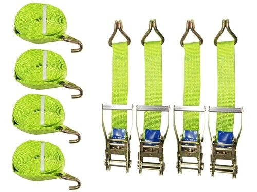 Tie Down Ratchet Straps Hi Vis X4 (5T 50MM 12M Lashing Cargo Securing Claw Hook)