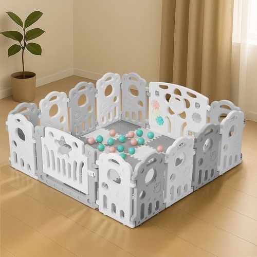 Baby Playpen Large Plastic Play Pen Bear Babies Fence & Foam Play Mat