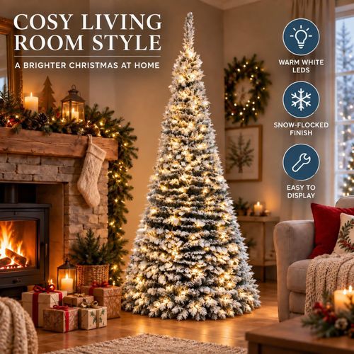 6FT Pre Lit Christmas Tree Pop Up LED Lights Decorated Snowy Indoor Xmas Decor — image 7