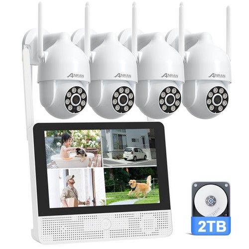 ANRAN 5MP Security Camera System 360° PTZ CCTV 24H Record 12" Monitor WIFI AI IR