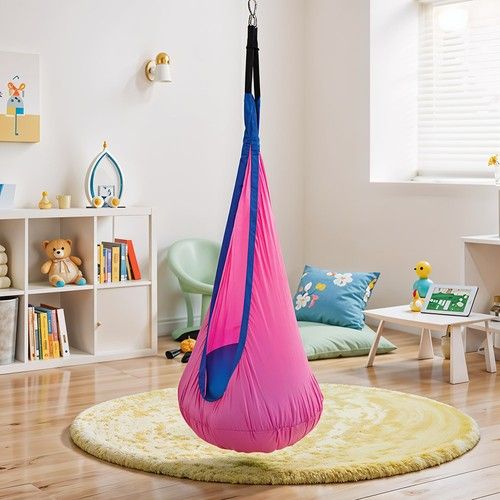 Kids Sensory Swing Indoor Oudoor Children Hammock Pod Swing w/ Inflatable Pillow