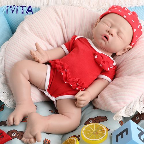 IVITA 17”Handmade Sleeping Girl Full Body Silicone Reborn Baby Doll Toy Gifts — image 11