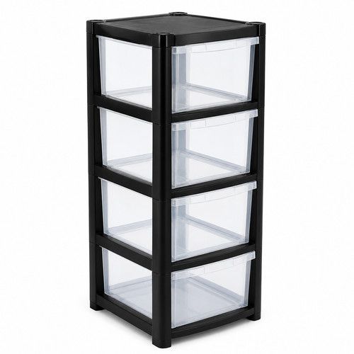 Modern 4 Drawer Plastic Storage Tower Clear Drawer HEAVY Unit  Office/ home / UK