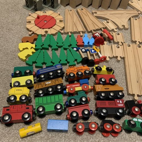 140 Piece Wooden Train Set bundle Brio & compatible track, trains, bridges — image 14