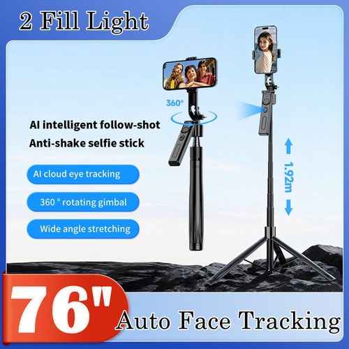192cm 360 AI Face Tracking Selfie Stick Tripod w/2 Fill Lights Auto Open Stand — image 4