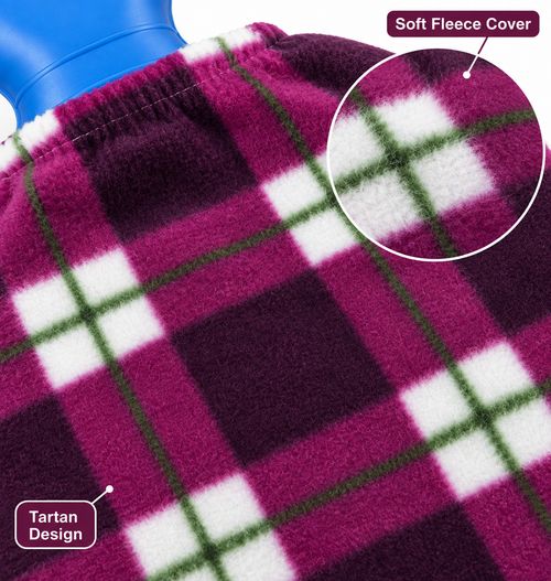 Hot Water Bottle with Tartan Fleece Cover Reusable Winter Bed Warmer Heat Bag — image 3