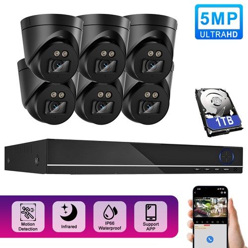 5MP CCTV System Security Camera 8CH HDMI VGA H.265+ DVR IR Night Vision 1TB