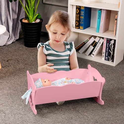 White Dolls Cradle Crib Cot with Bedding Set for 18-20" Dolls Wooden Rocking Bed — image 10