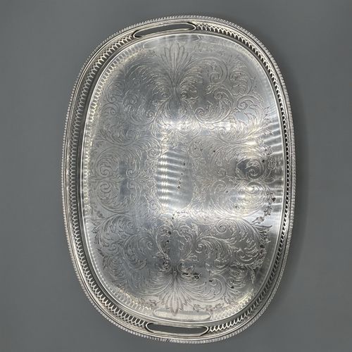 Vintage Silver Plated Gallery Serving Tray Cocktail Drinks Tea Handles Bun Feet — image 5