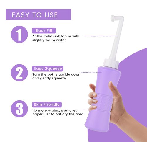 laphang Portable Bidet 500ml Purple Peri Bottle with Waterproof Pouch and Cap — image 6