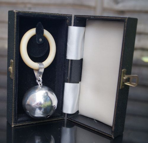 1959 Sterling Silver Baby Rattle Teething Ring Turner & Simpson Boxed