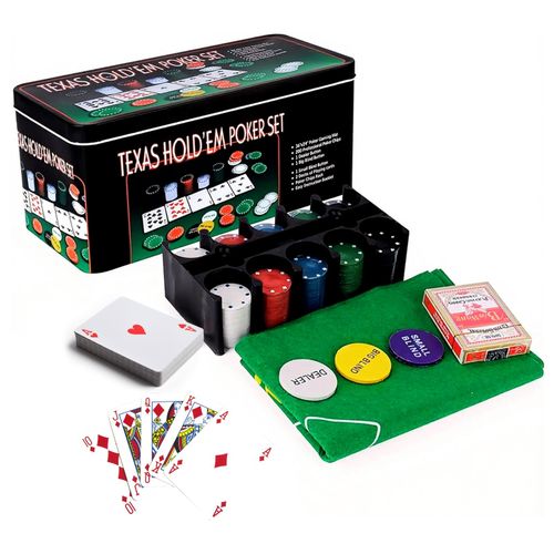 200 Poker Game Texas Hold'em Set Gaming Mat Chips 2 Decks Playing Card With Box — image 1