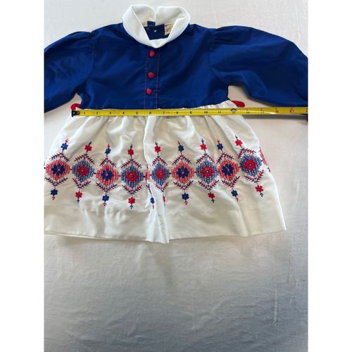 Vintage Kids Blue White Red Embroidered Long Sleeve Dress Mock Neck Size 3 USA — image 6
