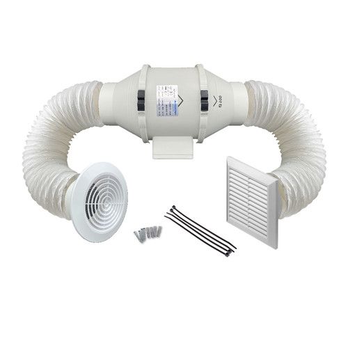Powerful and Quiet Inline Bathroom Shower Fan Kit 100mm with Run On Timer