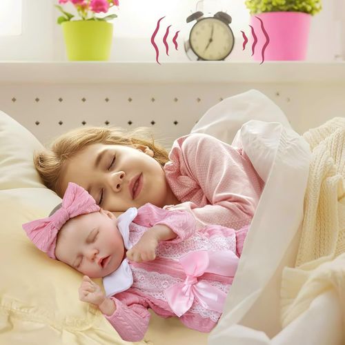 17 inch Reborn Baby Doll Girl Twinnie Sleeping Full Vinyl Body Pink Outfit Gift — image 5