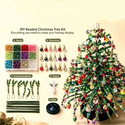 DIY Beaded Christmas Tree Kit, Handmade Colorful Bead Ornament Making Set — image 3