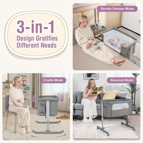 3-in-1 Baby Bedside Bassinet Crib Height- Infant Newborn Cot Bed — image 5