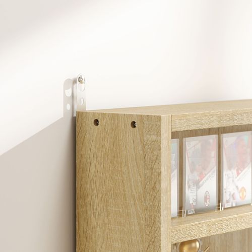 5 Tier Wall Display Shelf Unit Cabinet with 4 Adjustable Shelves Glass Doors Oak — image 9