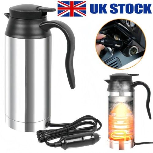 12V 750ml Stainless-Steel Electric Kettle Pot Car Travel Portable Water Heater
