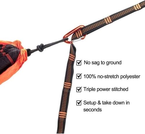 Heavy Duty Adjustable Tree Hammock Straps with Carabiners 2m 500kg Capacity 2pc — image 6