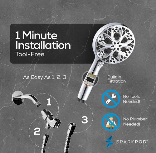 10 Spray Setting Shower Head High Flow Filtered Shower Head, Stainless Hose — image 9
