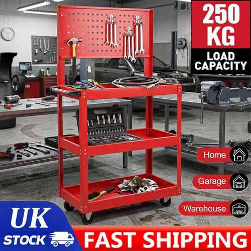 3 Tier Heavy Duty Tool Storage Trolley Cart Garage Workshop Mechanic diy - 250kg