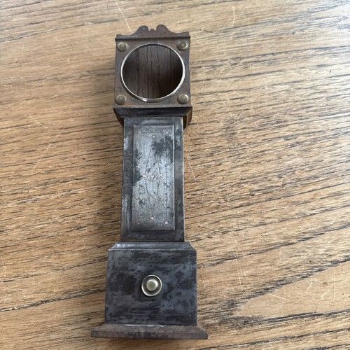 Antique Pocket Watch Stand Metal Wood Heavy Miniature Grandfather Clock