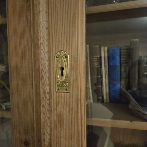 Solid Antique Pine Dresser Glass Lockable Cupboards — image 3