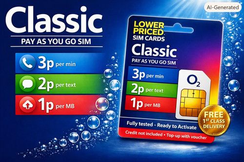 O2 Classic SIM Card Pay as you go 3p min 2p sms 1p mb standard micro nano