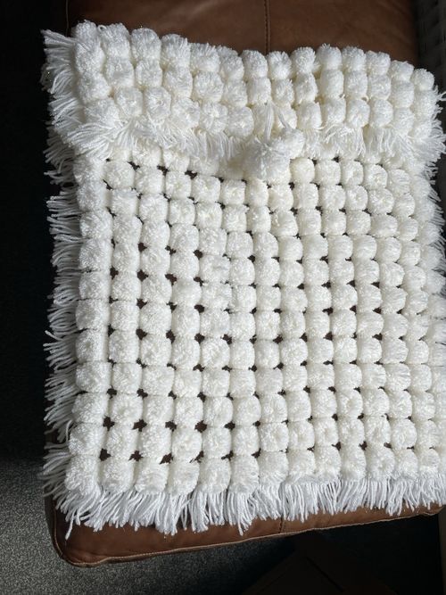 New White Glittery Pompom Pram Blanket — image 3