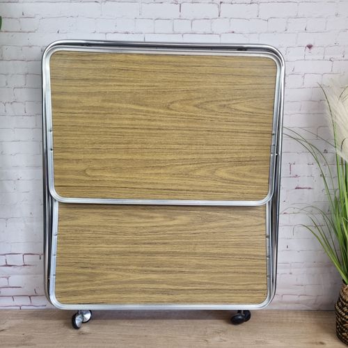 Vintage 2 Tier Folding Tea Trolley Metal Wood Effect Trays Serving Hostess Retro — image 14