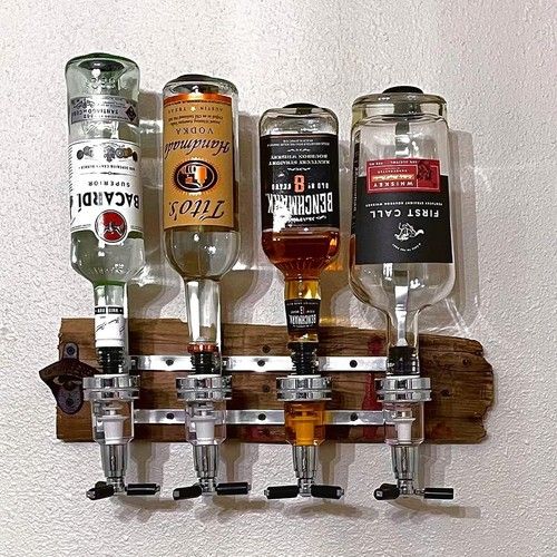4 Bottles Stand Wall Mounted Dispenser Drinks Wine Spirits Steel Bar Optics
