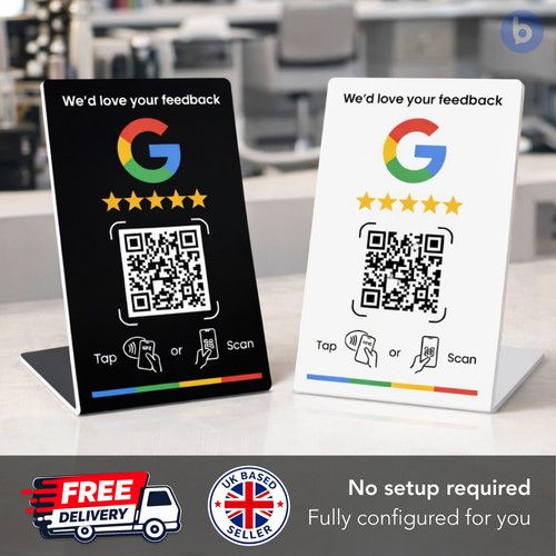 Google Review NFC & QR Code Stand | Tap or Scan 5-Star Reviews | ⭐ Free Delivery