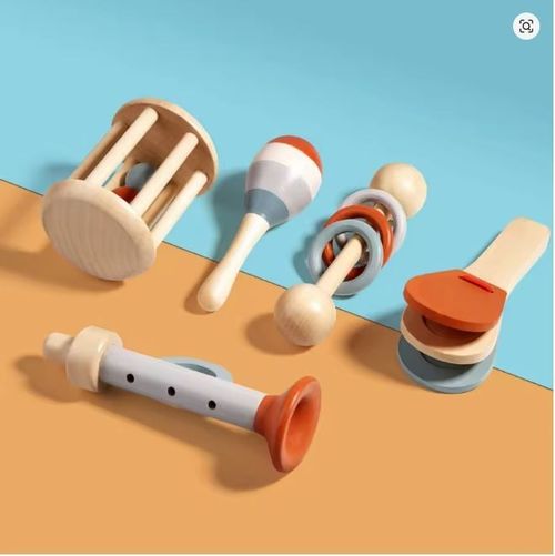 5pc Wooden Baby Musical Toy Set Sensory Rattle Teether Jingle Gift — image 7
