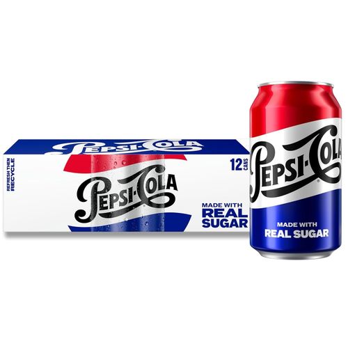 Pepsi Real Sugar Cola 355ml x12 Cans American USA Imported Drink — image 1
