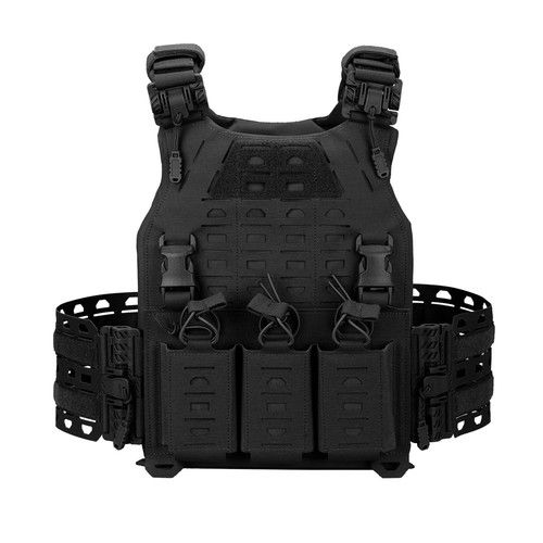 Tactical Quick Release Vest MOLLE Plate Carrier Waterproof w/ Triple Mag Pouch