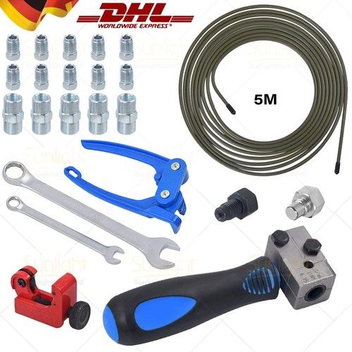Brake Flaring Repair Kit + 3/16" 5m Steel Brake Line Pipe + Bender + Pipe Cutter
