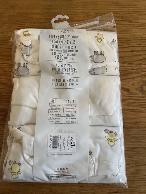 George 3 Pack Cotton Jersey Animal Print Babygrow Sleepsuits 12-18 Months — image 2
