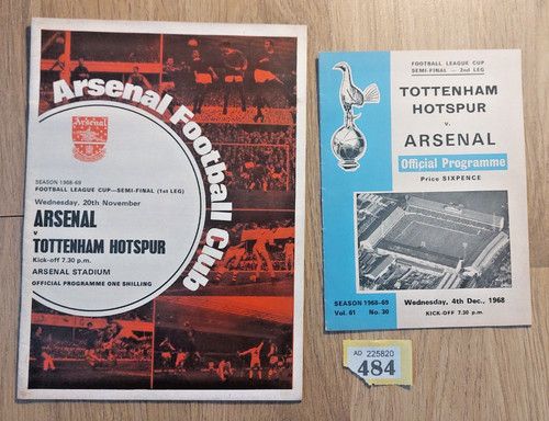 League Cup S/Final 1968 Programmes. Spurs v Arsenal. Signed by Bob Wilson.(Y484)