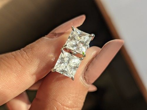 2 Ct E/VVS Princess Lab Created Grown Diamond Earrings Studs Real 14K White Gold