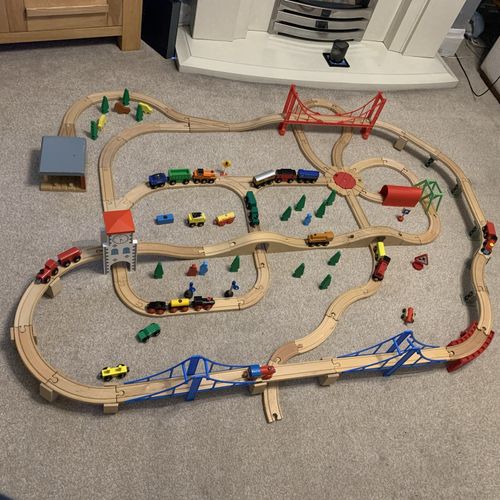 140 Piece Wooden Train Set bundle Brio & compatible track, trains, bridges — image 1