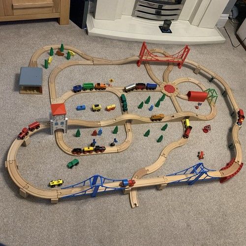 140 Piece Wooden Train Set bundle Brio & compatible track, trains, bridges