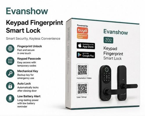 Evanshow Z02 Fingerprint Keypad Smart Lock, App, Alexa/Google, Black — image 1
