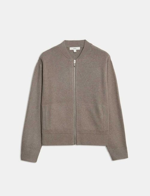 Marks & Spencer Womens Viscose Crew Long sleeved Full Zip Cardigan in Nutmeg — image 2
