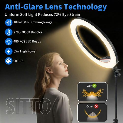 22" LED Ring Light With Stand Selfie Studio Photography Dimmable Touch Panel — image 7