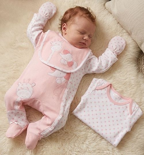 Premature Baby Girl 4 Pce Set Sleepsuit Bodysuit Bib Mitts Tiny Prem Pink