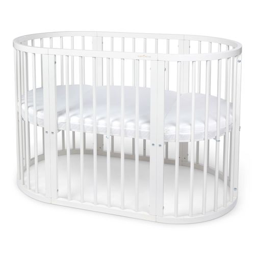 BABYMAM Snoa Oval Baby Cot – White Convertible Crib with Mattress — image 3