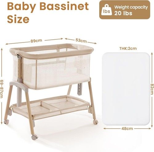 Next to Me Baby Crib – 3-in-1 Bedside Sleeper Bassinet with Mattress, Adjustable