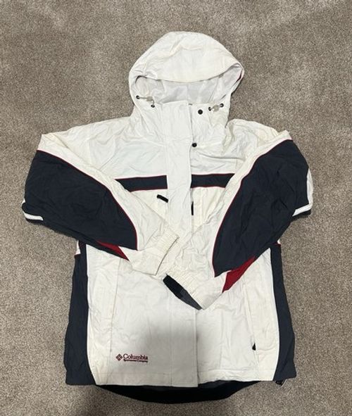 Columbia Women’s L Colourblock Ski Jacket Hooded Full Zip White Navy Red