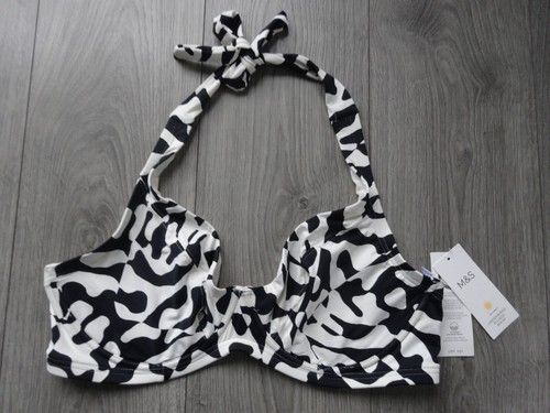 BNWT - M&S MARKS & SPENCER BLACK MIX UNDERWIRED BIKINI TOP UK SIZE 38D